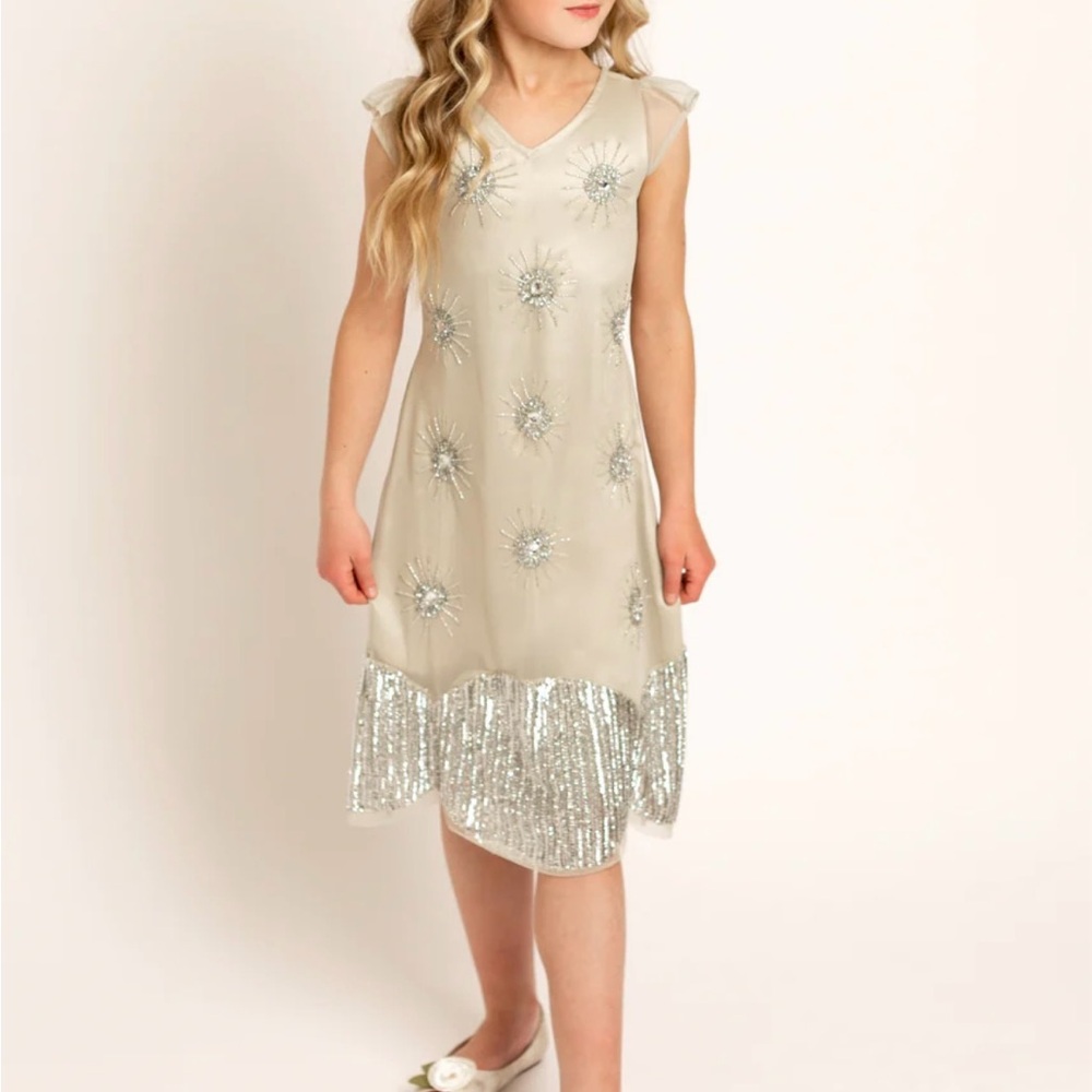 Joyfolie Cream and Silver Formal Kids Dress